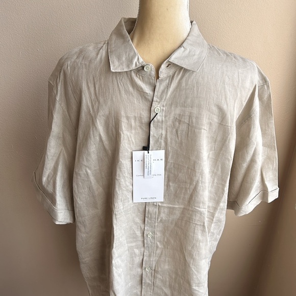 Ike Behar Men’s Sandstone Beige Pure Linen Shirt Sz XL New short Sleeve - Picture 3 of 4